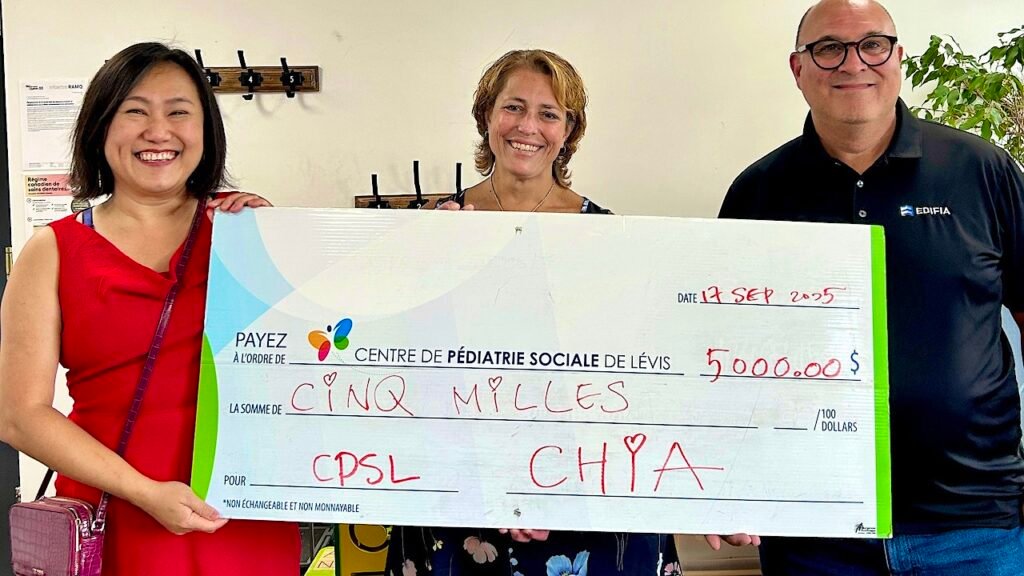Chia-Yi Tung visiting the Centre de pédiatrie sociale de Lévis and meeting with community leaders dedicated to supporting vulnerable children and families.